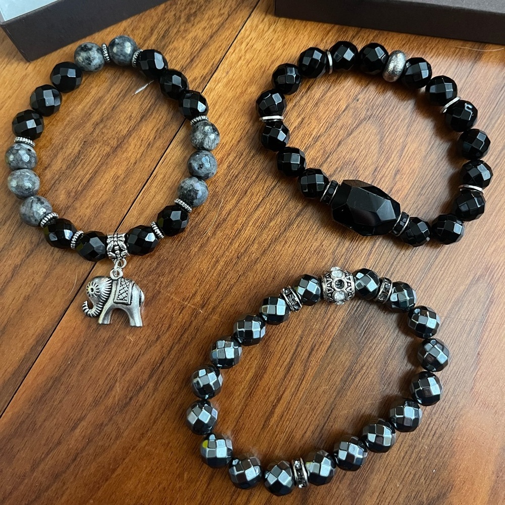 Barb Clawson Designs, Elegant Black Beaded Bracelet Set, NEW - Picture 3 of 11